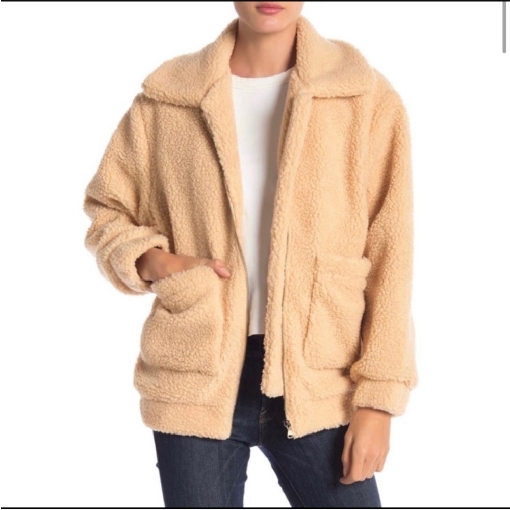 Elodie Anthropologie Women Teddy Jacket Coat Size XS Sherpa Cream Tan Oversize